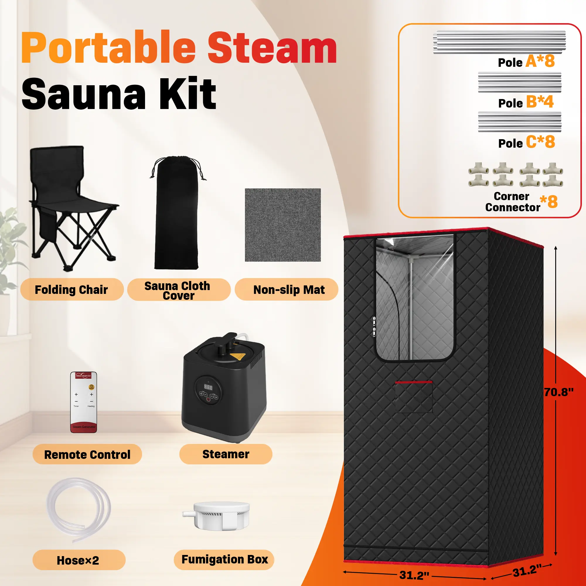 TEHANLD Portable Sauna Box - 1200W Home Steam Spa